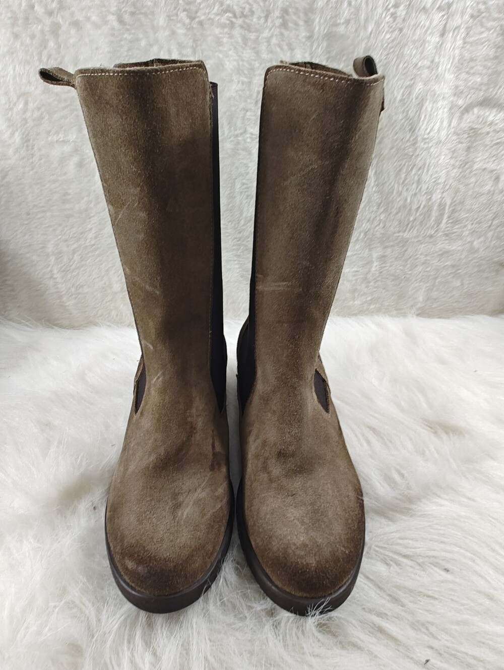 Emanuele Crasto Brown Suede Leather Mid-Calf Elastic Boot Women 6.5 Italian-Made